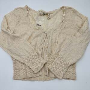 GUESS Women's Cotton Cropped Crocheted  Button-Front Cardigan Sweater